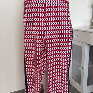 Bold Red, Navy, & White geometric print Wide-Leg Pants